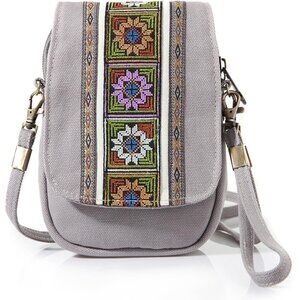 Embroidery Canvas Crossbody Bag Cell phone Pouch Coin Purse for Women